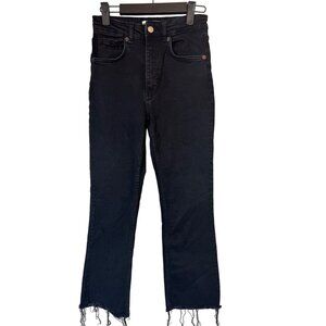 ZARA Size 4 Vintage Black Frayed Hem High-Waist Denim Jeans
